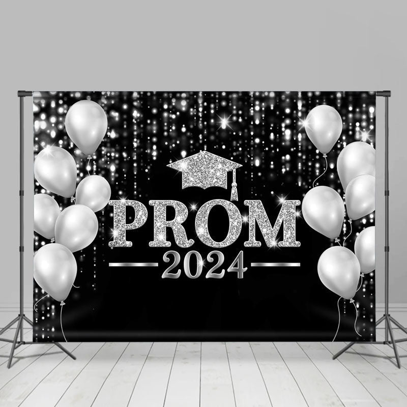 Aperturee - Glitter Silver Balloon Black Bokeh Prom Backdrop