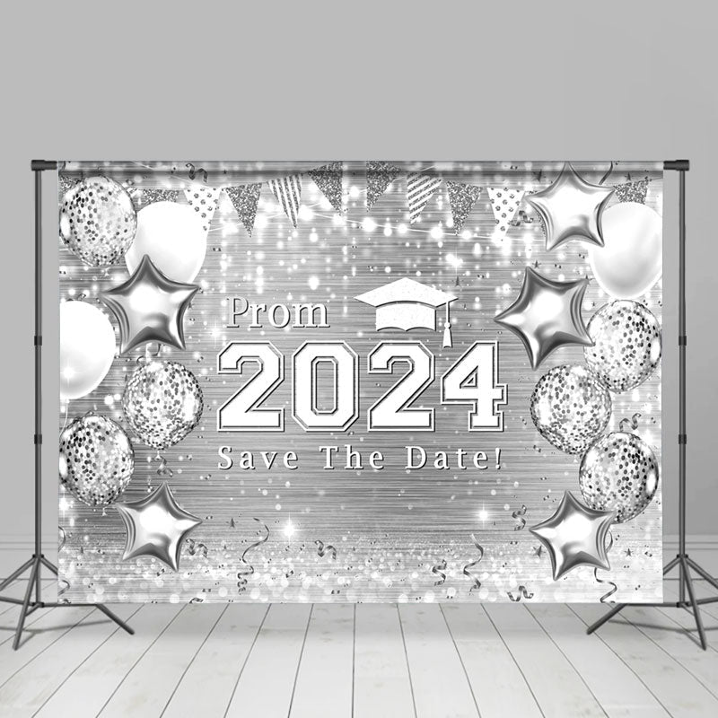 Aperturee - Glitter Silver Balloons Bokeh Graduation Backdrop