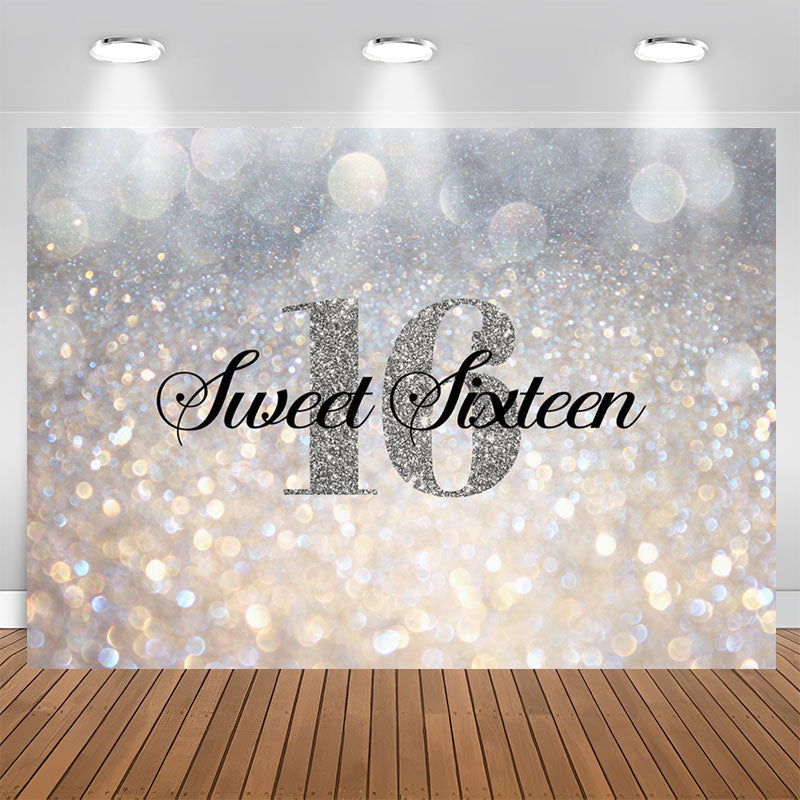 Aperturee - Glitter Silver Bokeh Sweet Sixteen Birthday Backdrop