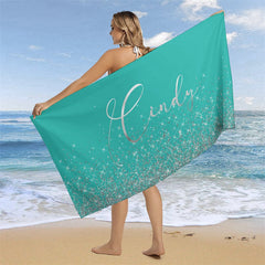 Aperturee - Glitter Silver Custom Name Summer Beach Towel