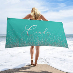 Aperturee - Glitter Silver Custom Name Summer Beach Towel