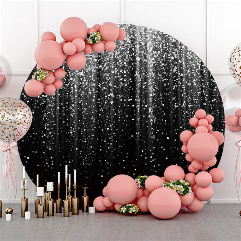 Aperturee Glitter Silvery Round Black Happy Birthday Backdrop