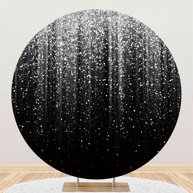 Aperturee Glitter Silvery Round Black Happy Birthday Backdrop