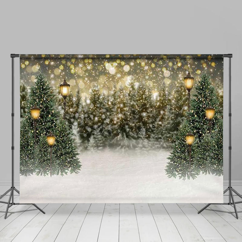 Aperturee - Glitter Street Lamp Snowfield Tree Winter Backdrop