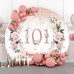 Aperturee - Glitter Tassels Floral Round 101st Birthday Backdrop