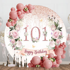 Aperturee - Glitter Tassels Floral Round 101st Birthday Backdrop