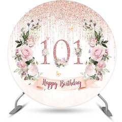 Aperturee - Glitter Tassels Floral Round 101st Birthday Backdrop