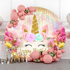 Aperturee Glitter Unicorn Flowers Round Birthday Backdrop