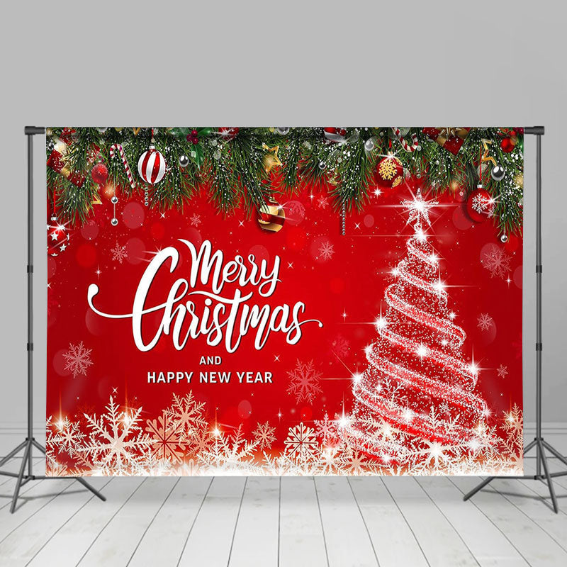 Aperturee - Glitter Xmas Tree Red New Year Christmas Backdrop