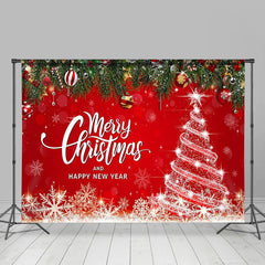 Aperturee - Glitter Xmas Tree Red New Year Christmas Backdrop