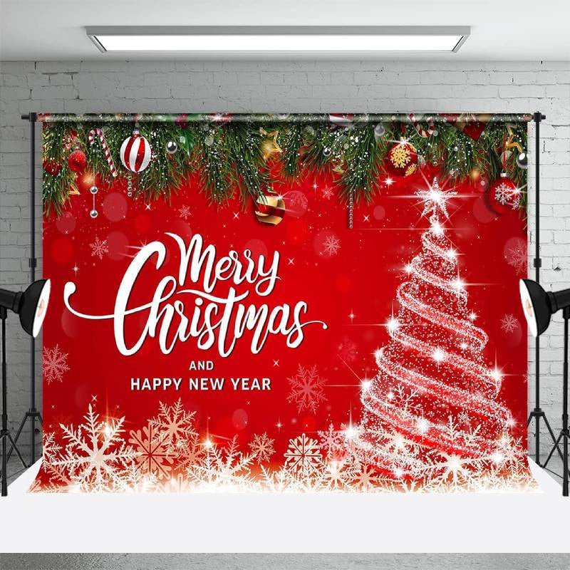 Aperturee - Glitter Xmas Tree Red New Year Christmas Backdrop