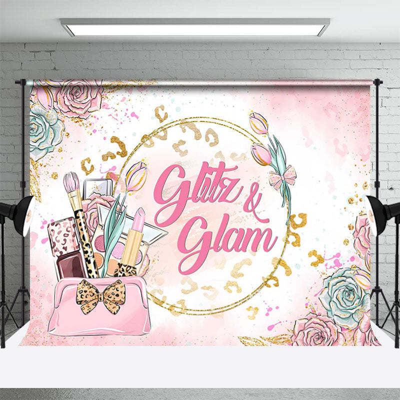 Aperturee - Glitz Glam Pink Floral Make Up Backdrop For Girl