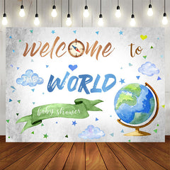 Aperturee - Globe Welcome To World Backdrop Baby Shower Backdrop