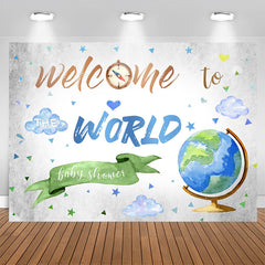 Aperturee - Globe Welcome To World Backdrop Baby Shower Backdrop