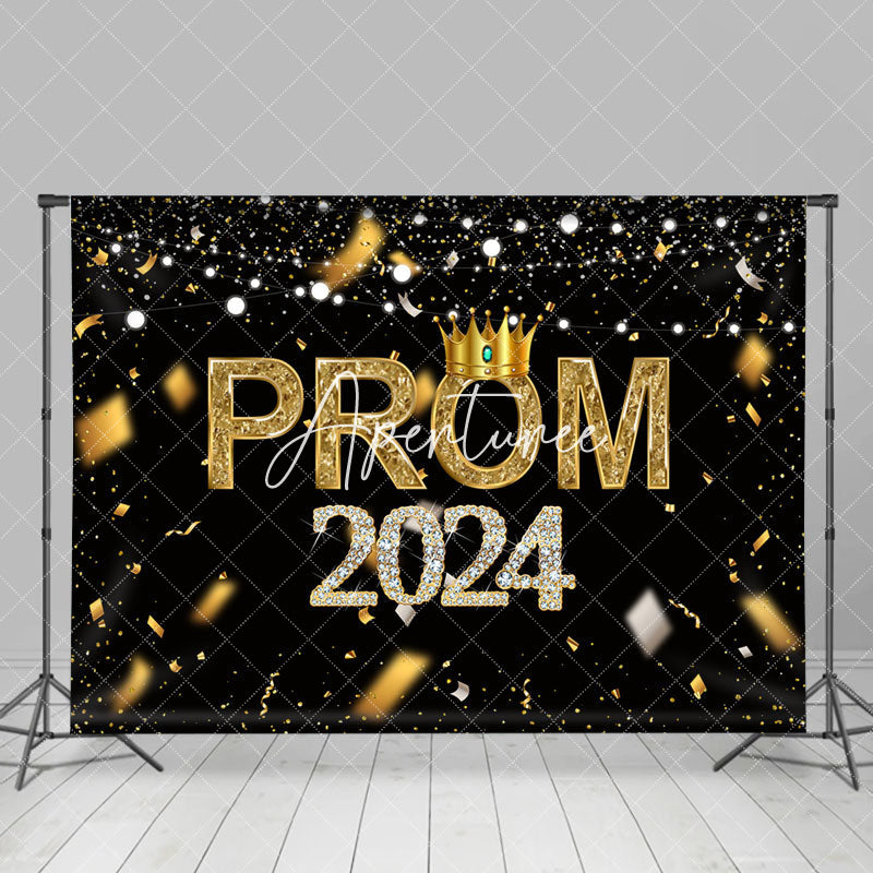 Aperturee - Glod Crown Ribbons Happy 2024 Graduation Backdrop