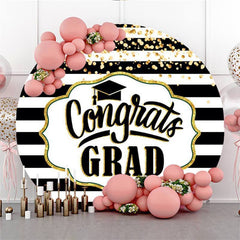 Aperturee Glod Glitter Black White Stripes Round Congrategrad Backdrop