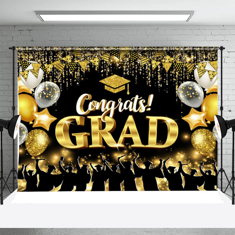 Aperturee - Gloden Glitter Tassel Balloon Graduation Backdrop