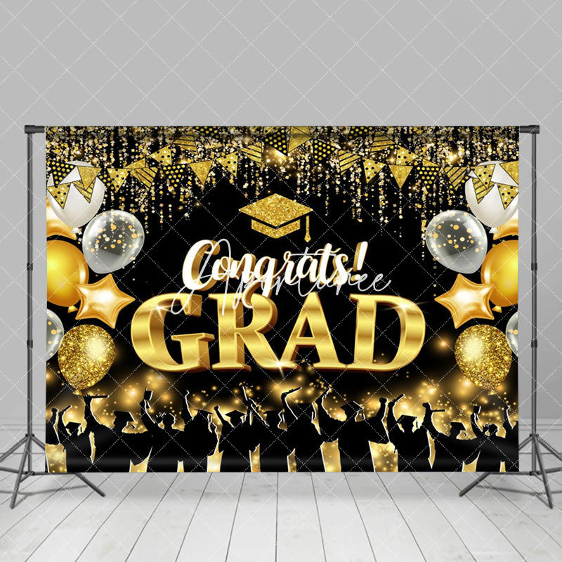 Aperturee - Gloden Glitter Tassel Balloon Graduation Backdrop