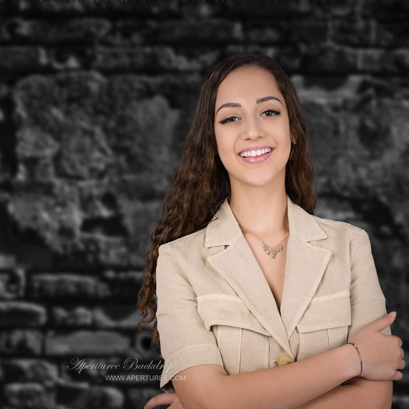 Aperturee - Gloomy Black Brick Wall Portrait Photo Backdrop