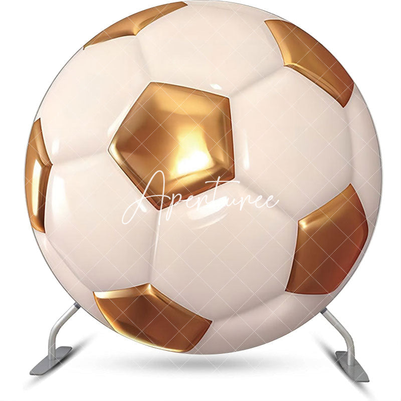 Aperturee - Glossy Golden White Football Round Birthday Backdrop