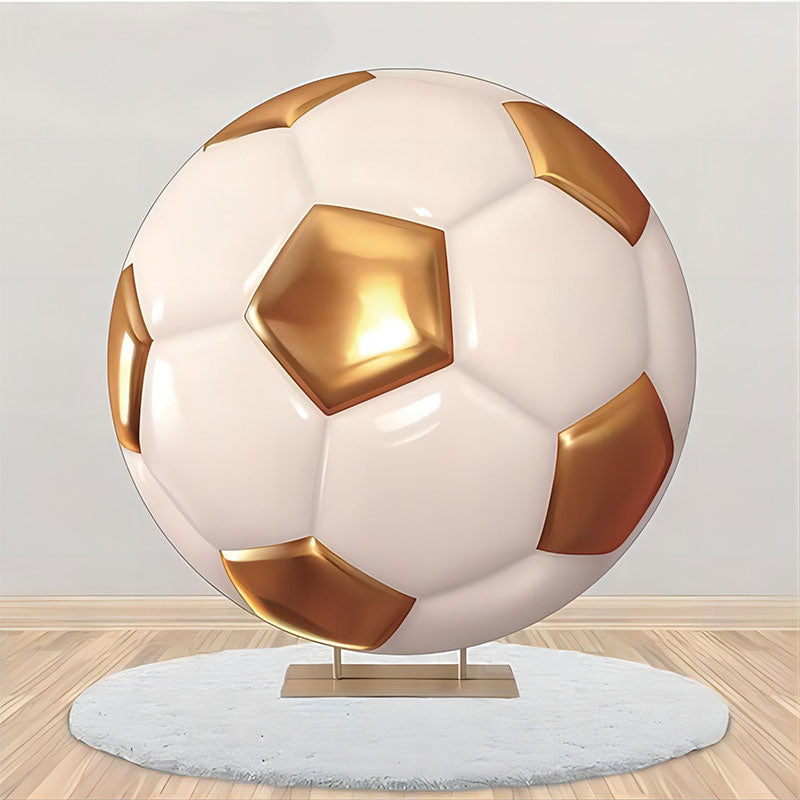 Aperturee - Glossy Golden White Football Round Birthday Backdrop