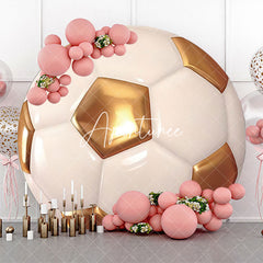 Aperturee - Glossy Golden White Football Round Birthday Backdrop