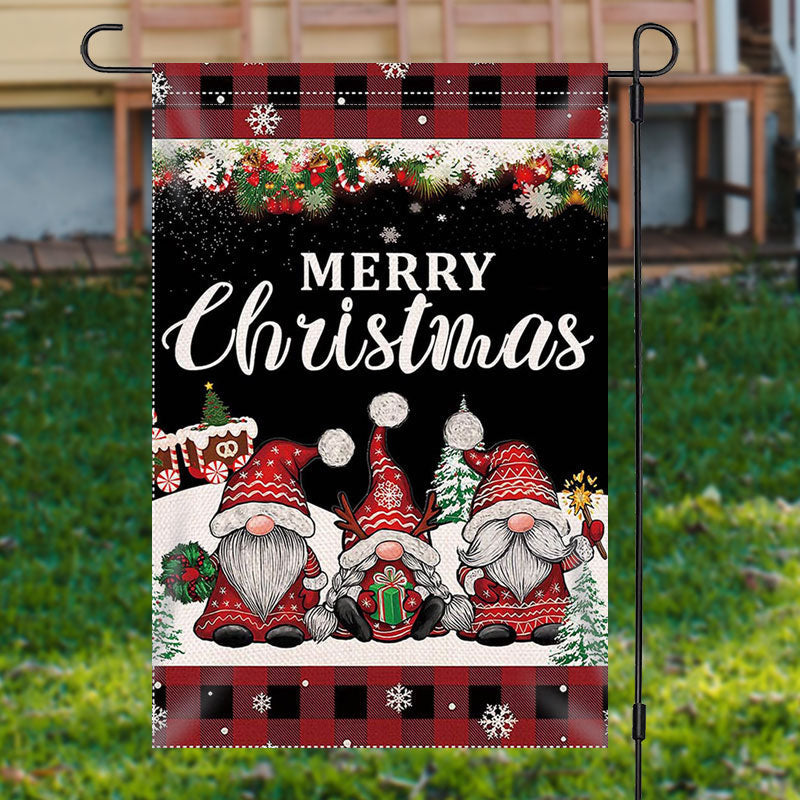 Aperturee - Gnome Plaid Burlap Snowy Merry Christmas Garden Flag