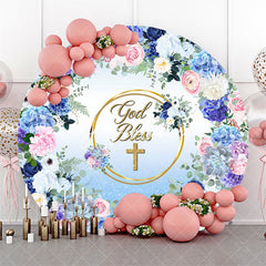 Aperturee - God Bless Colorful Floral Round Baptism Backdrop