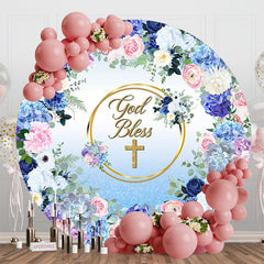 Aperturee - God Bless Colorful Floral Round Baptism Backdrop