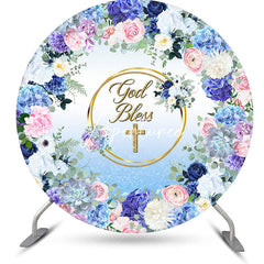 Aperturee - God Bless Colorful Floral Round Baptism Backdrop