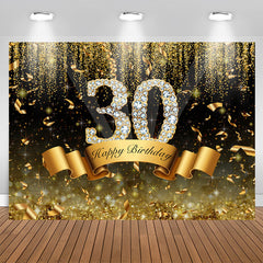 Aperturee - Gold and Black Bokeh Diamond 30th Birthday Backdrop