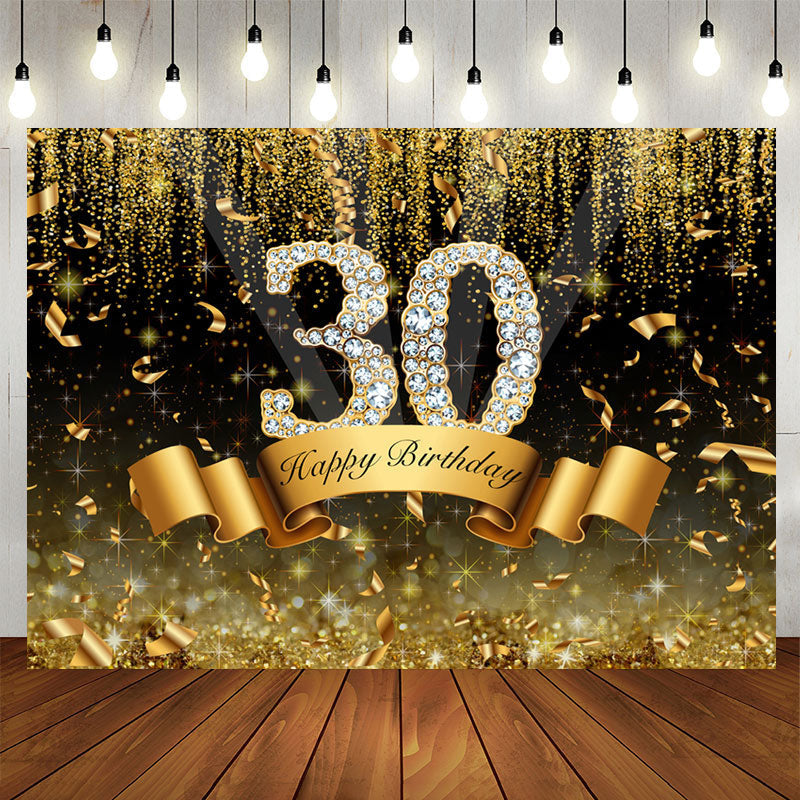 Aperturee - Gold and Black Bokeh Diamond 30th Birthday Backdrop