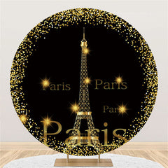 Aperturee Gold And Black Eiffel Tower Happy Birthday Round Backdrop