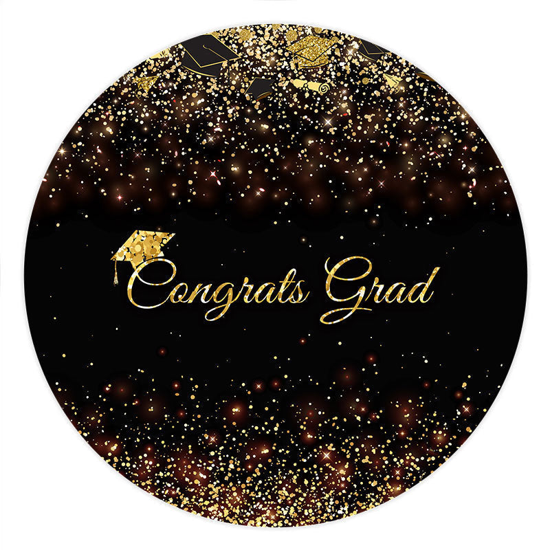 Aperturee Gold And Black Glitter Congrats Grad Round Backdrop