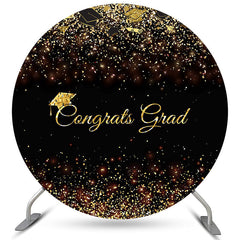 Aperturee Gold And Black Glitter Congrats Grad Round Backdrop