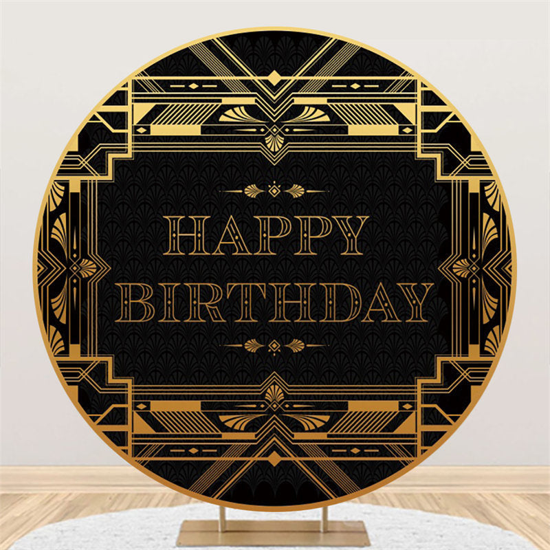 Aperturee Gold And Black Theme Happy Birthday Round Backdrop