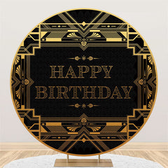 Aperturee Gold And Black Theme Happy Birthday Round Backdrop