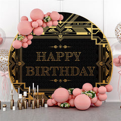 Aperturee Gold And Black Theme Happy Birthday Round Backdrop