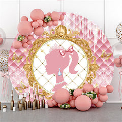 Aperturee Gold And Pink Beautiful Princess Round Birthday Backdrop