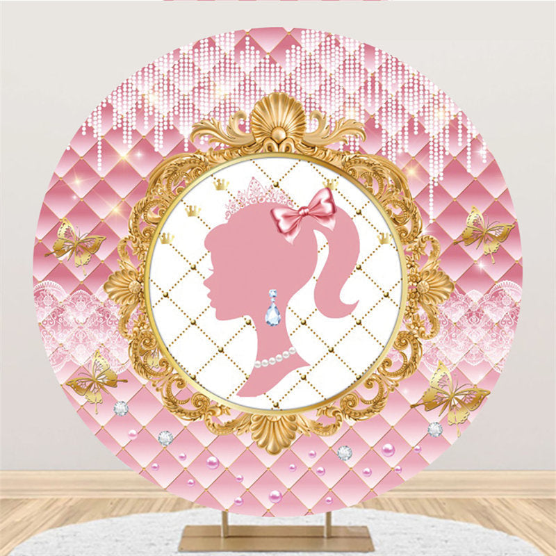 Aperturee Gold And Pink Beautiful Princess Round Birthday Backdrop