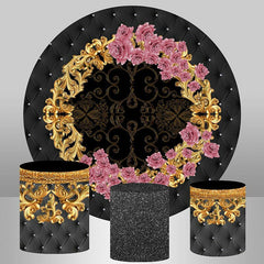 Aperturee Gold And Pink Flower Round Backdrop Kit For Party