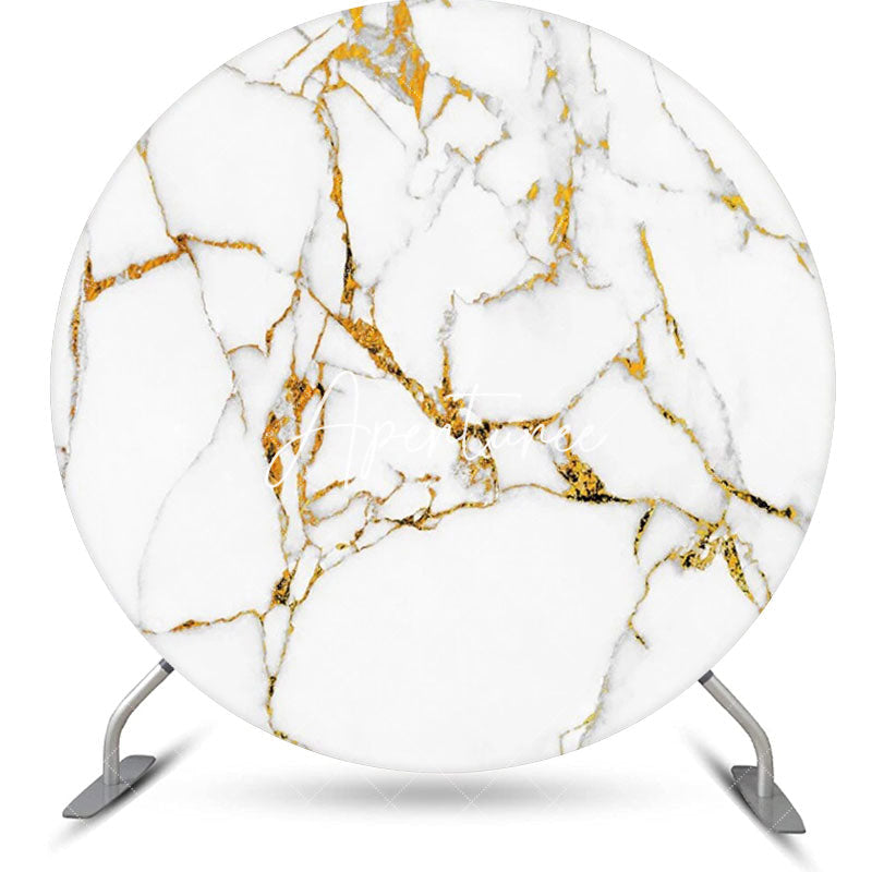 Aperturee - Gold And White Marble Style Round Birthday Backdrop