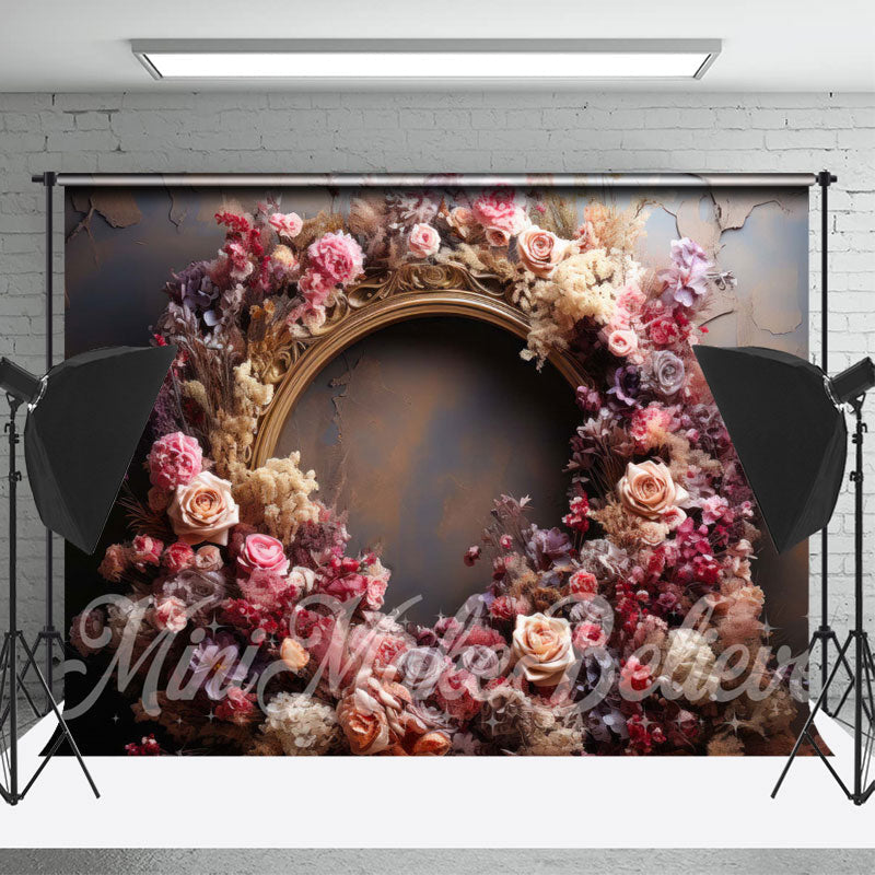 Aperturee - Gold Arch Peeling Wall Colorful Flower Backdrop