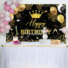 Aperturee - Gold Balloon Champagne Happy Birthday Party Backdrop