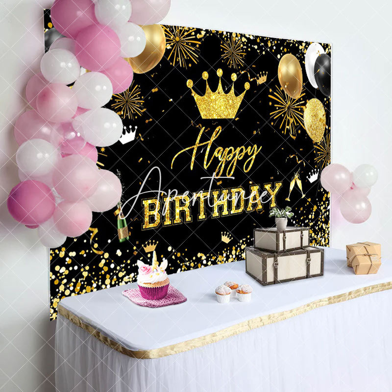 Aperturee - Gold Balloon Champagne Happy Birthday Party Backdrop