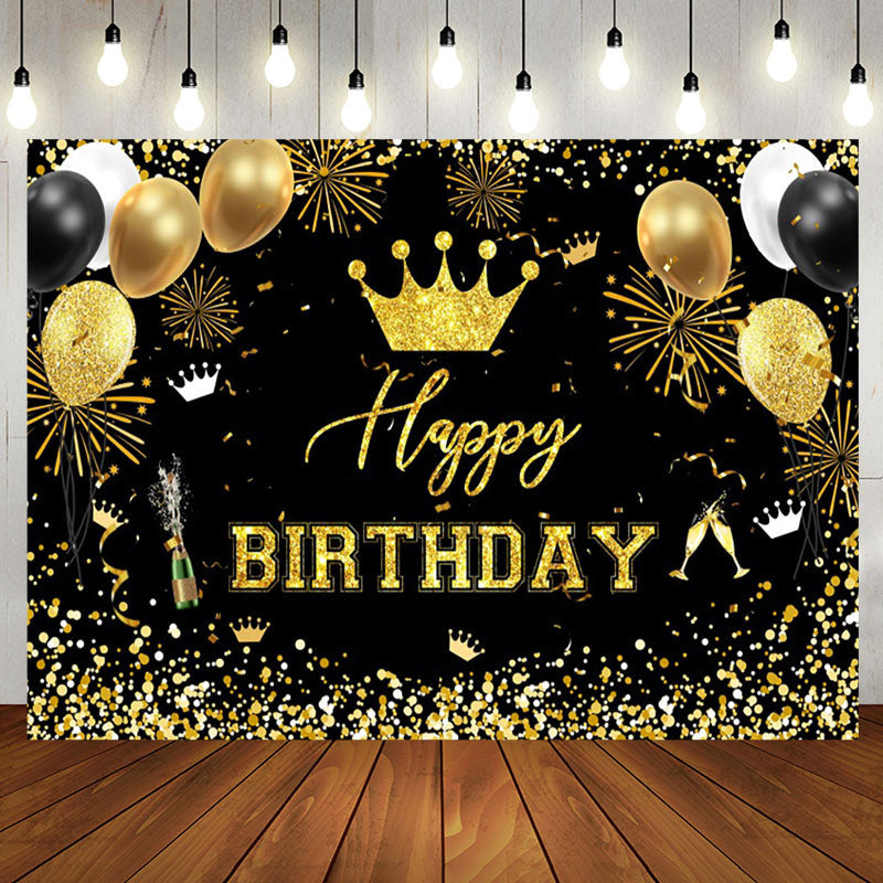 Aperturee - Gold Balloon Champagne Happy Birthday Party Backdrop