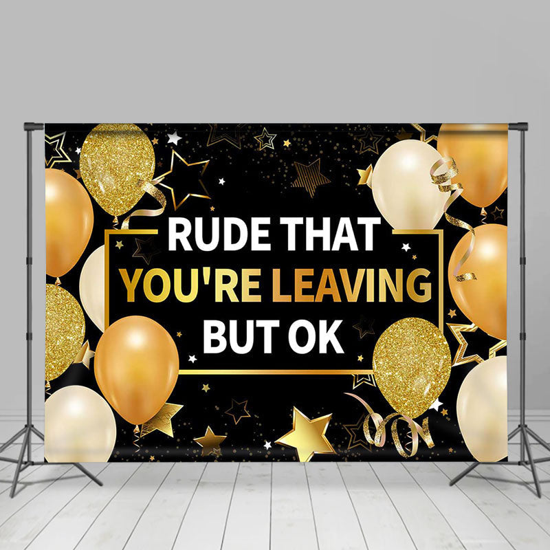 Aperturee - Gold Balloon Glitter Star Ribbon Retirement Backdrop