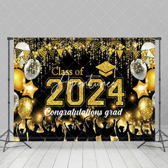 Aperturee - Gold Balloon Glitter Student Graduation Backdrop