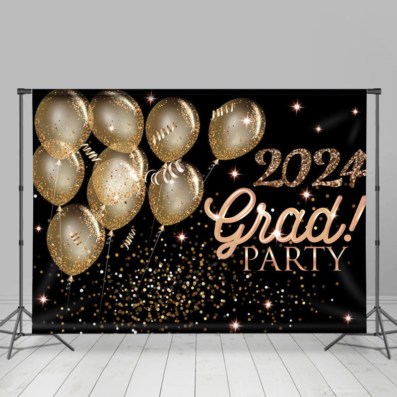 Aperturee - Gold Balloons Black Happpy 2024 Grad Party Backdrop