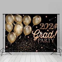 Aperturee - Gold Balloons Black Happpy 2024 Grad Party Backdrop